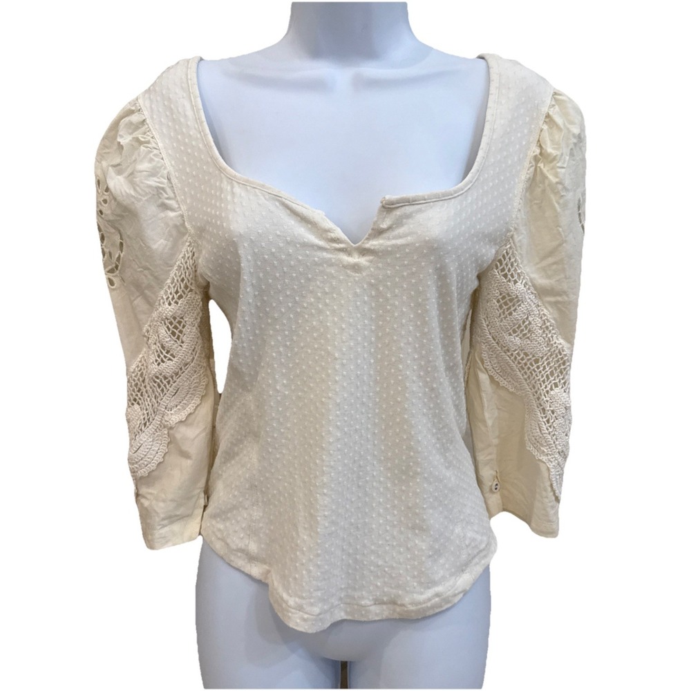 Free People We The Free People Blouse White Top Size S Boho hippie Peasant